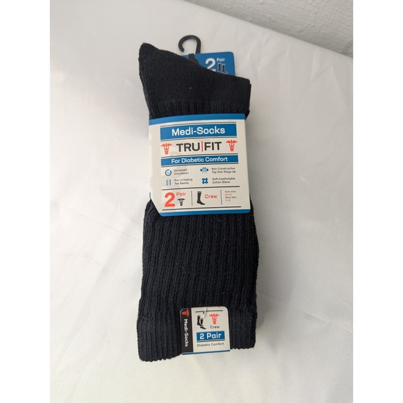 Lot of 2 Two packs Medi-Socks TruFit Diabetic Comfort Socks Crew Black 10-13 New - Picture 1 of 5